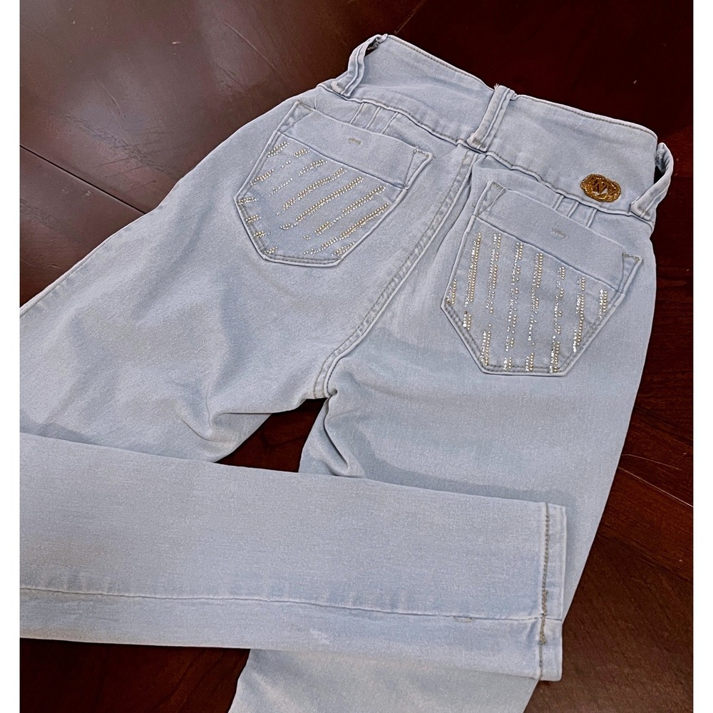 Benava Light Wash High Waisted Triple Button Skinny Jeans Womens Size 0 W21 GUC